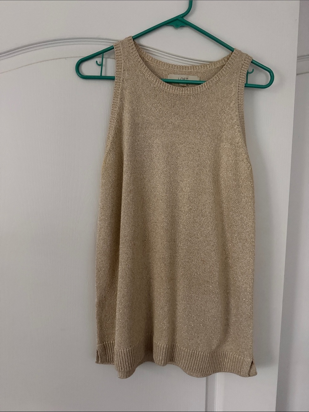 LOFT Metallic Sleeveless Crewneck Knit Tank - Light Beige